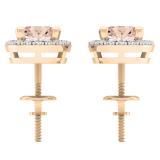 2.00 Carat (ctw) 10K Rose Gold Round Morganite & White Diamond Ladies Halo Style Stud Earrings 2 CT