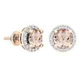 2.00 Carat (ctw)Sterling Silver Round Morganite & White CZ Ladies Halo Style Stud Earrings 2 CT