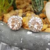 2.00 Carat (ctw)Sterling Silver Round Morganite & White CZ Ladies Halo Style Stud Earrings 2 CT