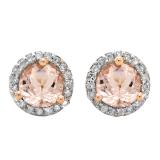 4.00 Carat (ctw) 18K Rose Gold Round Morganite & White Diamond Ladies Halo Style Stud Earrings 4 CT