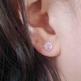 0.50 Carat (ctw) 14K White Gold Round Pink Sapphire & White Diamond Ladies Halo Style Stud Earrings 1/2 CT
