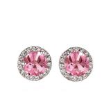 1.00 Carat (ctw) 10K White Gold Round Pink Sapphire & White Diamond Ladies Halo Style Stud Earrings 1 CT