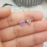 1.00 Carat (ctw) 14K White Gold Round Pink Sapphire & White Diamond Ladies Halo Style Stud Earrings 1 CT