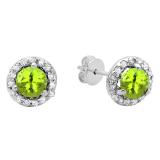 0.50 Carat (ctw) 14K White Gold Round Green Peridot & White Diamond Ladies Halo Style Stud Earrings 1/2 CT