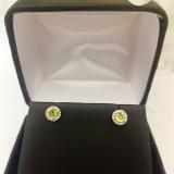 0.50 Carat (ctw) 14K White Gold Round Green Peridot & White Diamond Ladies Halo Style Stud Earrings 1/2 CT