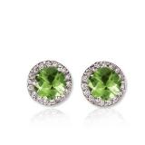 1.25 Carat (ctw) 14K White Gold Round Green Peridot & White Diamond Ladies Halo Style Stud Earrings 1.25 CT