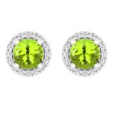 2.00 Carat (ctw) 10k White Gold Round Green Peridot & White Diamond Ladies Halo Style Stud Earrings 2 CT