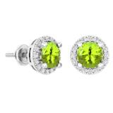 2.00 Carat (ctw) 10k White Gold Round Green Peridot & White Diamond Ladies Halo Style Stud Earrings 2 CT