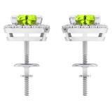 2.00 Carat (ctw) 10k White Gold Round Green Peridot & White Diamond Ladies Halo Style Stud Earrings 2 CT