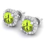 2.00 Carat (ctw) 10k White Gold Round Green Peridot & White Diamond Ladies Halo Style Stud Earrings 2 CT