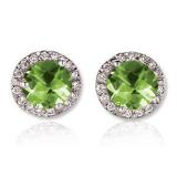 3.00 Carat (ctw) 10K White Gold Round Green Peridot & White Diamond Ladies Halo Style Stud Earrings 3 CT