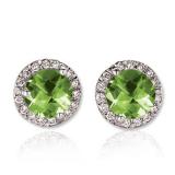 4.00 Carat (ctw) 14K White Gold Round Green Peridot & White Diamond Ladies Halo Style Stud Earrings 4 CT