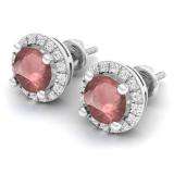 2.00 Carat (ctw) 10k White Gold Round Ruby & White Diamond Ladies Halo Style Stud Earrings 2 CT