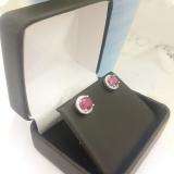 2.00 Carat (ctw) 18k White Gold Round Ruby & White Diamond Ladies Halo Style Stud Earrings 2 CT