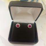 2.00 Carat (ctw) 18k White Gold Round Ruby & White Diamond Ladies Halo Style Stud Earrings 2 CT