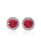 1.00 Carat (ctw) 10K White Gold Round Ruby & White Diamond Ladies Halo Style Stud Earrings 1 CT