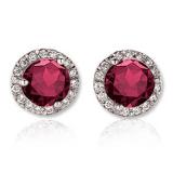 3.00 Carat (ctw) 14K White Gold Round Ruby & White Diamond Ladies Halo Style Stud Earrings 3 CT