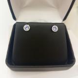 0.50 Carat (ctw) 14K White Gold Round Tanzanite & White Diamond Ladies Halo Style Stud Earrings 1/2 CT