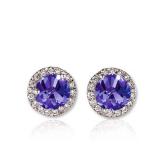 1.00 Carat (ctw) 10K White Gold Round Tanzanite & White Diamond Ladies Halo Style Stud Earrings 1 CT