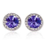 3.00 Carat (ctw) 18K White Gold Round Tanzanite & White Diamond Ladies Halo Style Stud Earrings 3 CT