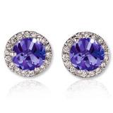 4.00 Carat (ctw) 18K White Gold Round Tanzanite & White Diamond Ladies Halo Style Stud Earrings 4 CT