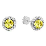 0.50 Carat (ctw) 14K White Gold Round Yellow Sapphire & White Diamond Ladies Halo Style Stud Earrings 1/2 CT