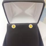 0.50 Carat (ctw) 14K White Gold Round Yellow Sapphire & White Diamond Ladies Halo Style Stud Earrings 1/2 CT