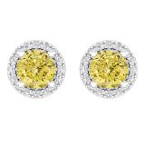 2.00 Carat (ctw) 14k White Gold Round Yellow Sapphire & White Diamond Ladies Halo Style Stud Earrings 2 CT