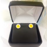 2.00 Carat (ctw) 14k White Gold Round Yellow Sapphire & White Diamond Ladies Halo Style Stud Earrings 2 CT