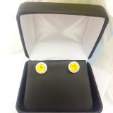 2.00 Carat (ctw) 14k White Gold Round Yellow Sapphire & White Diamond Ladies Halo Style Stud Earrings 2 CT