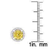 2.00 Carat (ctw) 14k White Gold Round Yellow Sapphire & White Diamond Ladies Halo Style Stud Earrings 2 CT