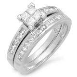 1.00 Carat (ctw) 10k White Gold ALL Princess Cut White Diamond Ladies Bridal Engagement Ring Matching Band Set