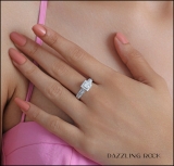 0.85 Carat (ctw) 14K White Gold Quad Set Halo Style Princess & Round Diamond Ladies Bridal Engagement Ring