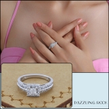 0.85 Carat (ctw) 14K White Gold Quad Set Halo Style Princess & Round Diamond Ladies Bridal Engagement Ring
