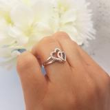 0.15 Carat (ctw) Sterling Silver & Pink Gold Plated Round White Diamond Ladies Promise Tangled Double Heart Love Engagement Ring