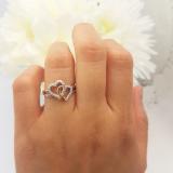 0.15 Carat (ctw) Sterling Silver & Pink Gold Plated Round White Diamond Ladies Promise Tangled Double Heart Love Engagement Ring