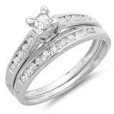 0.55 Carat (ctw) 10k White Gold Princess and Round Diamond Ladies Bridal Engagement Ring Matching Wedding Band Set
