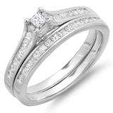 0.65 Carat (ctw) 10k White Gold Princess Diamond Ladies Bridal Engagement Ring Matching Wedding Band Set