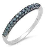 0.25 Carat (ctw) Sterling Silver Round Blue Diamond Ladies Anniversary Wedding Band Stackable Ring 1/4 CT