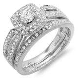 0.80 Carat (ctw) 14k White Gold Round Diamond Ladies Halo Style Bridal Engagement Ring Matching Wedding Band Set