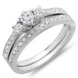 0.55 Carat (ctw) 14k White Gold Round Diamond Ladies 3 Stone Bridal Engagement Ring Matching Band Set