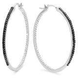 0.10 Carat (ctw) Sterling Silver Round Black Diamond Ladies Fine Hoop Earrings 1/10 CT