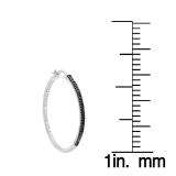 0.10 Carat (ctw) Sterling Silver Round Black Diamond Ladies Fine Hoop Earrings 1/10 CT