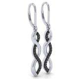 0.10 Carat (ctw) Sterling Silver Round Black Diamond Ladies Infinity Love Swirl Dangling Drop Earrings 1/10 CT
