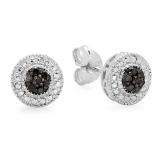 0.10 Carat (ctw) Sterling Silver Round Black Diamond Ladies Cluster Stud Earrings 1/10 CT