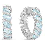 Sterling Silver Oval Cut Aquamarine Hoop Earrings