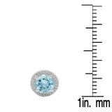 Sterling Silver Round Cut Aquamarine Ladies Bedded Frame Fashion Stud Earrings