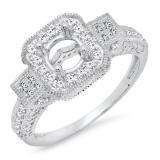 1.00 Carat (ctw) 18K White Gold Brilliant Round & Princess Cut Diamond 3 stone Semi Mount Vintage Antique Look Ladies Engagement Bridal Ring (No Center Stone)