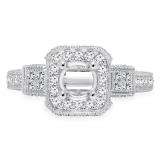1.00 Carat (ctw) 18K White Gold Brilliant Round & Princess Cut Diamond 3 stone Semi Mount Vintage Antique Look Ladies Engagement Bridal Ring (No Center Stone)