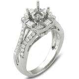 0.75 Carat (ctw) 18K White Gold Brilliant Round & Baguette Cut Diamond Vintage Antique look Semi Mount Ladies Engagement Bridal Ring (No Center Stone)